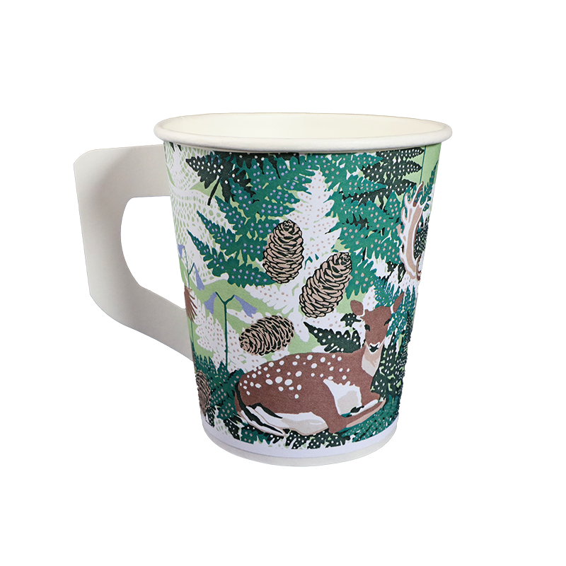 Metsänkätkö | Paper hot cup with handle 175ml single wall 1/4 pallet Swan